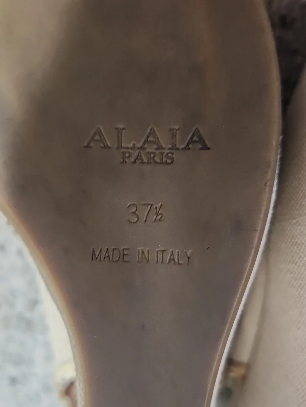 ALAIA CANVAS WOVEN WEDGE CREAM/BROWN SIZE 37/US 6.5